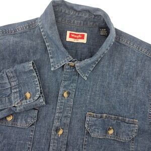 Wrangler Long Sleeve‎ Denim Shirt Men's L Cotton Blend Button Up Western